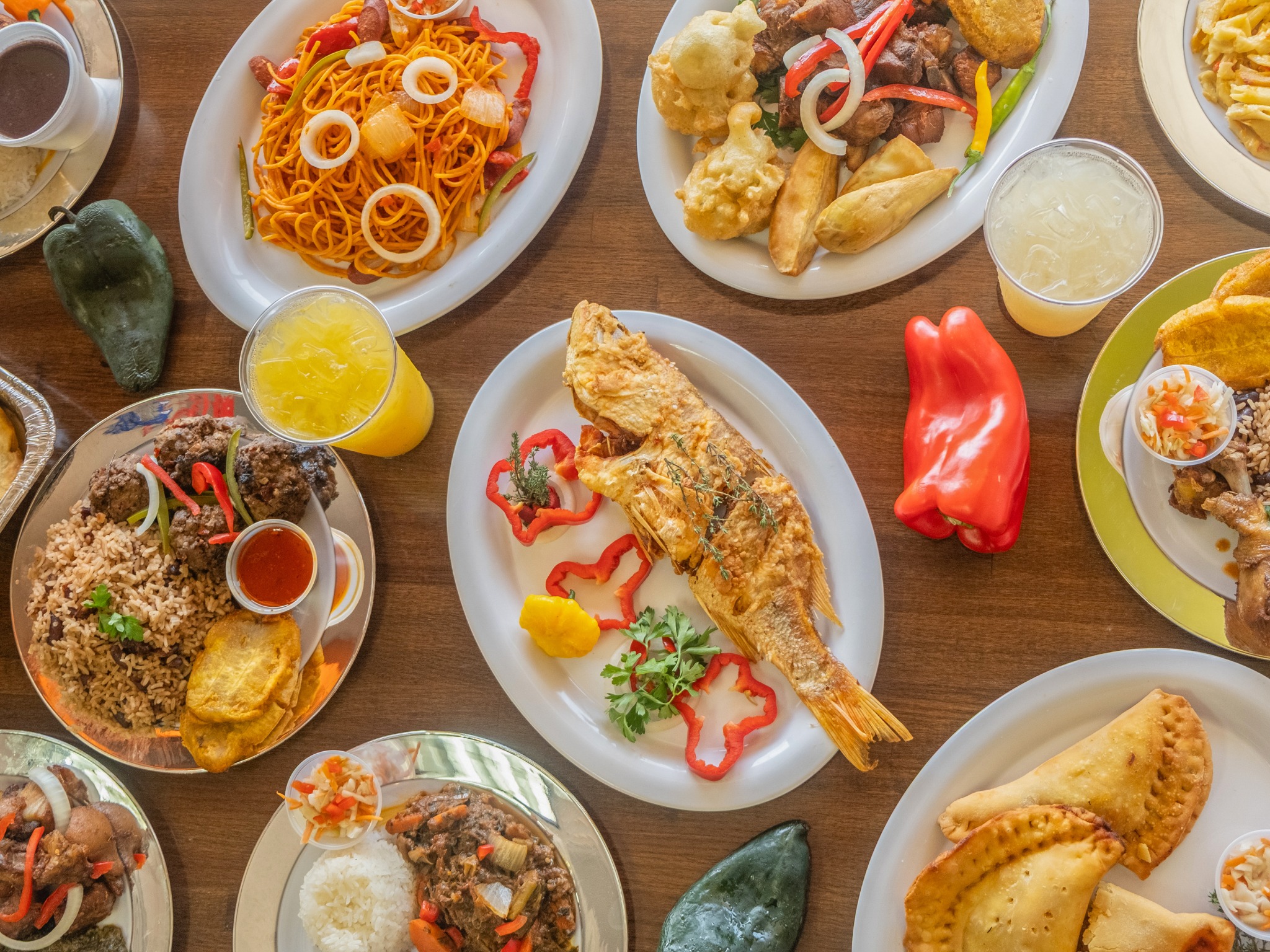 A feast of Haitian food ready to share